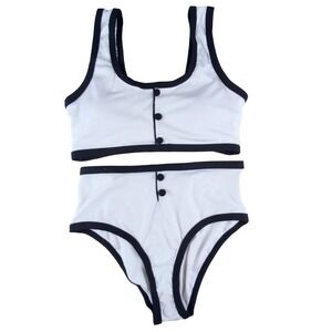 White Ribbed Bikini Tuxedo-inspired 2-Piece Bikini Swimsuit Size Small